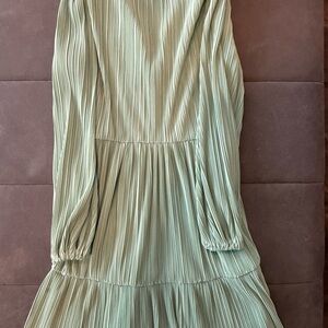H&M Light Green Pleated Mini Dress